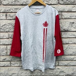 Maple Leaf Gray and Red Olympic 2015 Pan American Team Long Sleeve Tee